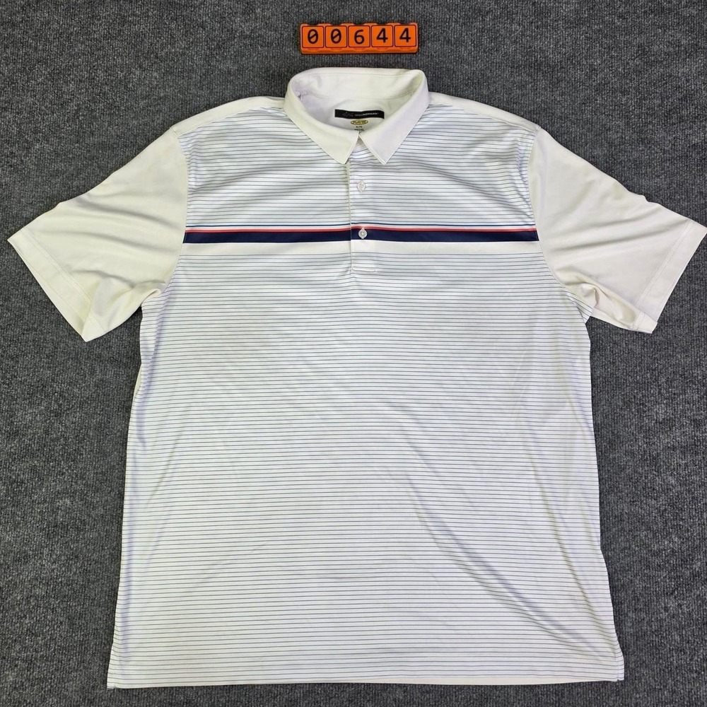 Greg Norman white polo shirt with horizontal stripes size XL